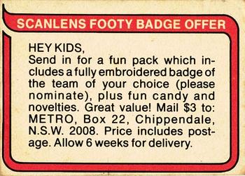 1980 Scanlens VFL #NNO Melbourne Checklist Back